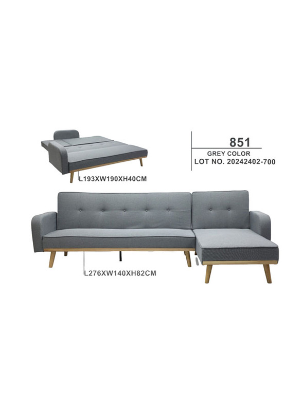 Karnak Modern Three Seater Fabric Sofa Bed with Wooden Legs, Grey