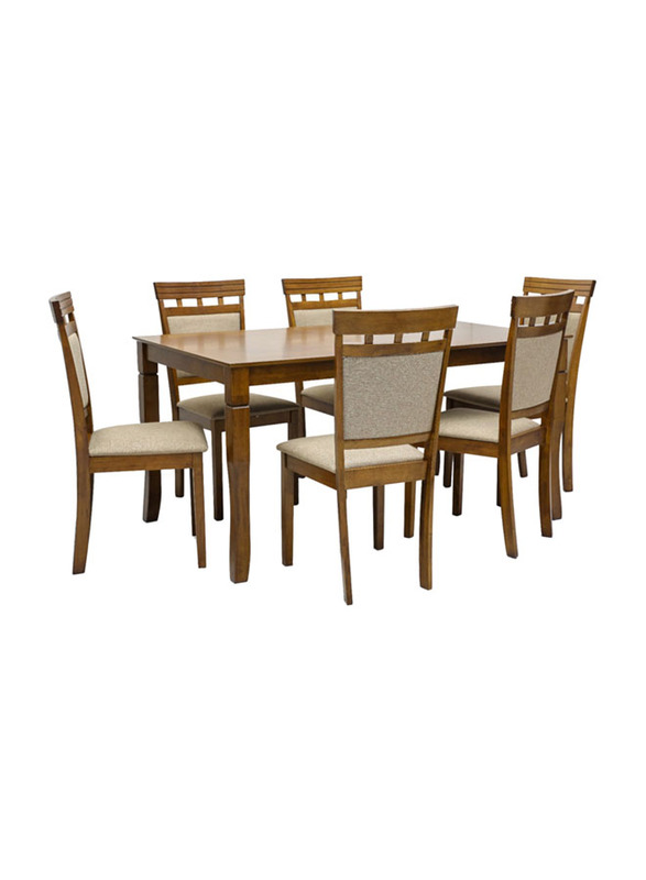 Karnak 6 Seater Modern Wooden Dining Table Set, Walnut