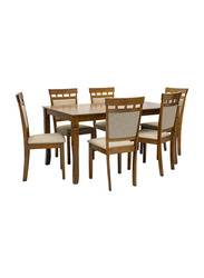 Karnak 6 Seater Modern Wooden Dining Table Set, Walnut