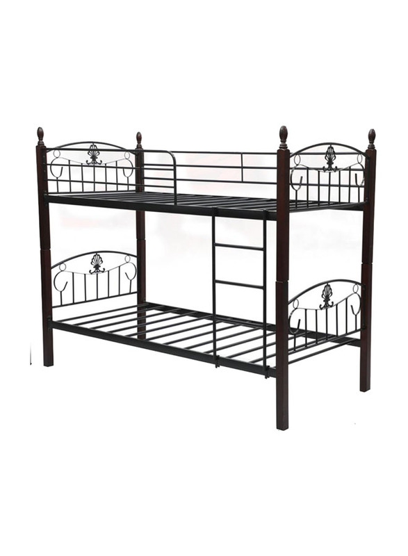 Karnak Heavy Duty Guard Rails Sturdy Wooden Steel Double Decker Bunk Bed, Mahogany Natural