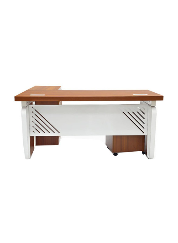 Karnak Modern Office Table Wooden Top with Metal Frame/Key Locker Door and Drawer, Cherry