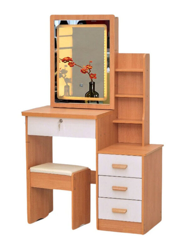 

Karnak Makeup Vanity Desk With Lighted Mirror Dressing Table, Beige