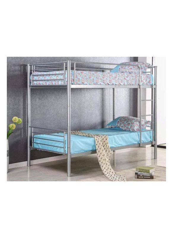 Karnak Bunk Bed Metal Strong Frame Safety Rails, Built-In Ladder, Silver