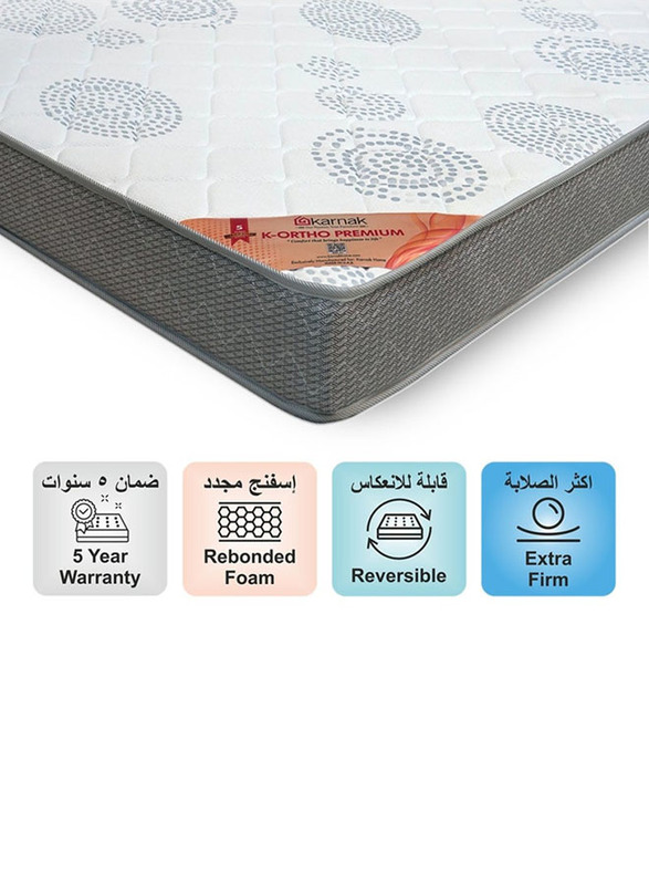 Karnak K-Ortho Premium Extra Firm Feel Medical Mattress, HC Single, White/Grey