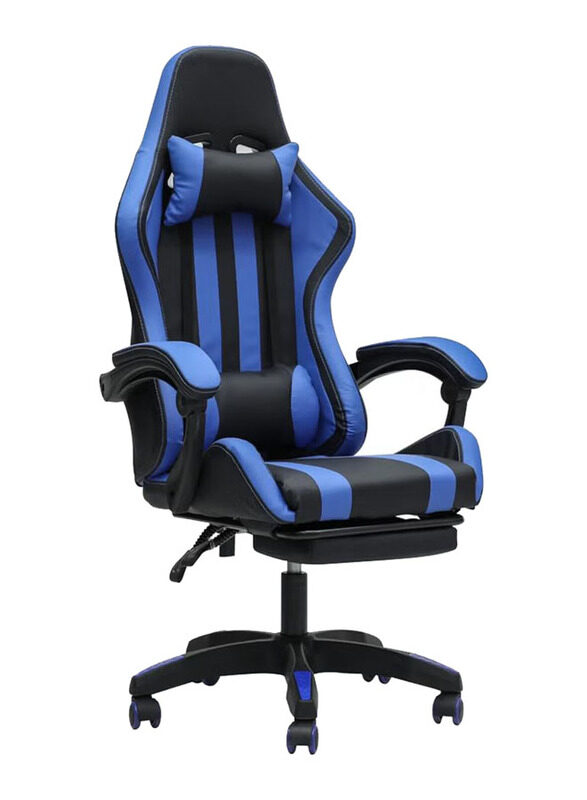 

Karnak Ergonomic Leather Gaming Chair with Headrest, Lumbar Support & Footrest, 30FR, Black/Blue