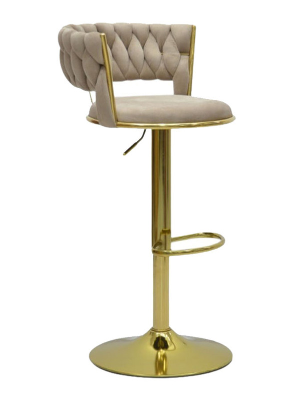 Karnak Bar Stools Modern Velvet Adjustable Swivel Barstools, 2-Pieces, Beige/Golden