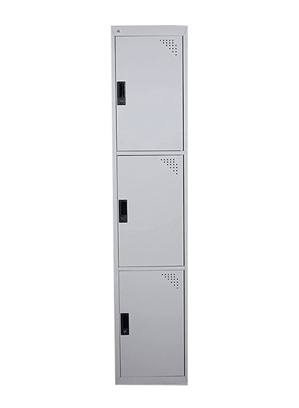 Karnak 3 Doors Locker Steel Metal Storage Cabinet With Keys, Grey