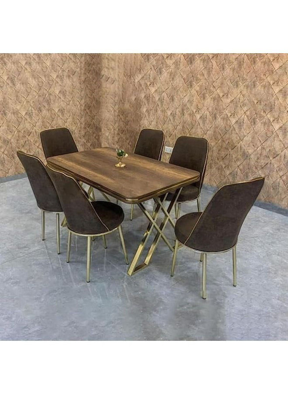 Karnak 7-Piece Modern Toledo Dining Table Dinner Set, Golden/Brown