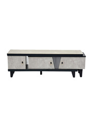 Karnak Media Console with Natural Wood Finish & Storage Doors, Wenge/Grey