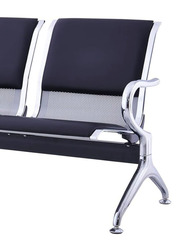 Karnak 3-Seater Cushion Airport Chair with Metal Steel Armrest, Black/Silver