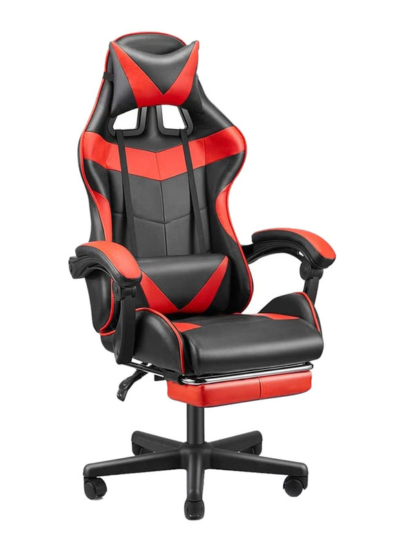 Karnak PU Leather Ergonomic Executive PUBG-3D 360° Rolling Swivel Reclining Computer Gaming Chair with Adjustable Height, Headrest Pillow Cushion & Lumber Support, Black/Red