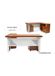 Karnak Modern Office Table Wooden Top with Metal Frame/Key Locker Door and Drawer, Cherry