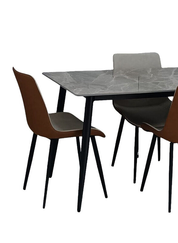 Karnak Modern Design Marble Dining Table Set, Brown