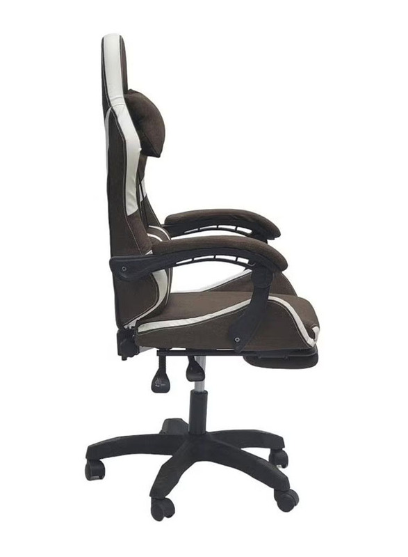 Karnak Fabric Reclining High Back Fabric Office Gaming Chair with Adjustable Swivel Headrest Footrest & Lumbar Support, Brown/White