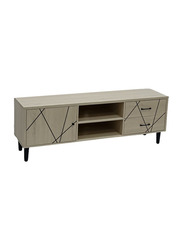 Karnak Media Console with Natural Wood Finish & Storage Doors TV Cabinet Stand, Beige