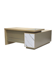 Karnak Modern Wooden Executive Office Desk with Key Locker Door and Drawer, White