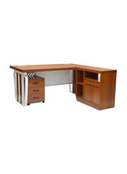 Karnak Modern Office Table Wooden Top with Metal Frame/Key Locker Door and Drawer, Cherry