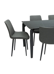 Karnak Modern Design Marble Dining Table Set with Leather Chairs, Black/Grey