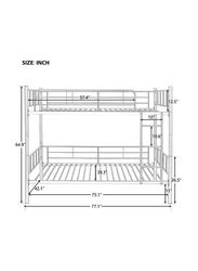 Karnak Bunk Bed Metal Strong Frame Safety Rails, Built-In Ladder, Silver