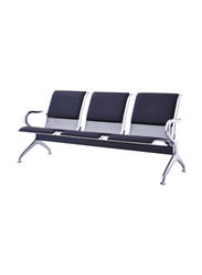 Karnak 3-Seater Cushion Airport Chair with Metal Steel Armrest, Black/Silver