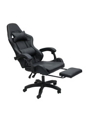 Karnak Ergonomic Leather Gaming Chair with Headrest, Lumbar Support & Footrest, 30FR, Black