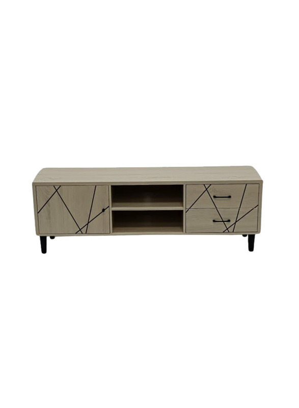 Karnak Media Console with Natural Wood Finish & Storage Doors TV Cabinet Stand, Beige