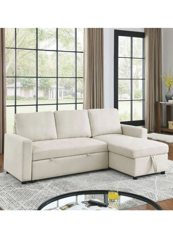 Karnak Hunter 3 Seater Diwan Sofa Bed With Cushions L-Shaped Storage Space, White