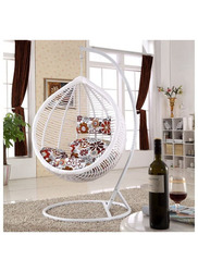 Karnak Hanging Swing Chair with Cushion & Metal Steel Base Patio Wicker Rattan Chair, White