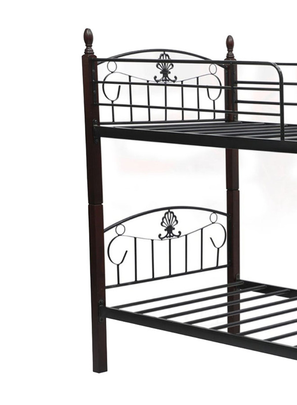 Karnak Heavy Duty Guard Rails Sturdy Wooden Steel Double Decker Bunk Bed, Mahogany Natural