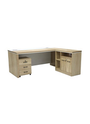 Karnak Modern Wooden Executive Office Desk with Key Locker Door and Drawer, Beech Marble