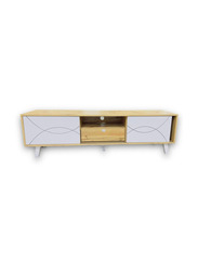 Karnak Wooden Modern TV Table Multifunctional TV Desk Stand with Storage Shelves Drawers for Office, White/Gold