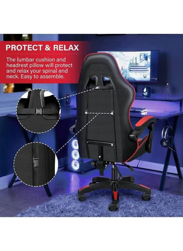 Karnak 360°-Swivel Task Ergonomic High Back Computer Gaming Chair with Lumbar Support, Black/Red