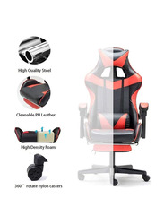 Karnak PU Leather Ergonomic Executive PUBG-3D 360° Rolling Swivel Reclining Computer Gaming Chair with Adjustable Height, Headrest Pillow Cushion & Lumber Support, Black/Red