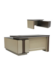 Karnak Modern Wooden L-Shaped Executive Desk with Locker/Drawer and Door, Coffee Grey