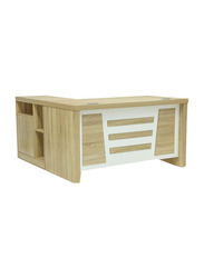 Karnak Modern Wooden L-Shaped Executive Desk with Locker, White/Beige