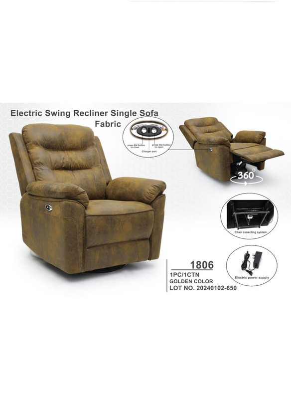 Karnak Electric Swing Recliner Single Sofa Chair Fabric 360° Degree Rotation, Gold