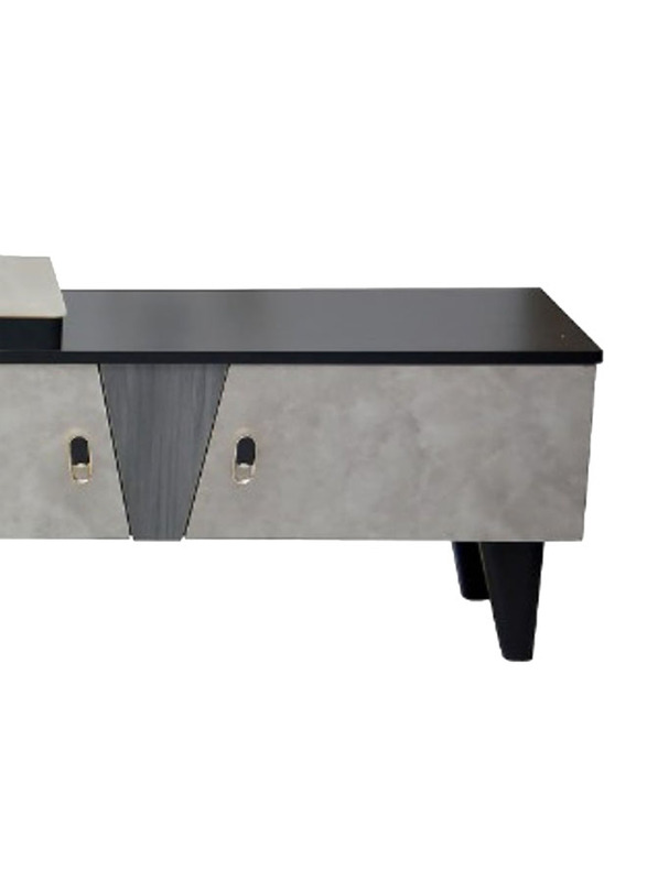 Karnak Media Console with Natural Wood Finish & Storage Doors, Wenge/Grey