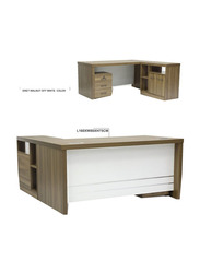 Karnak Modern Wooden Executive Office Desk with Key Locker Door & Drawer, Greay Walnut/White