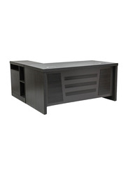 Karnak Modern Wooden L-Shaped Executive Desk with Locker/Drawer and Door, Walnut Grey