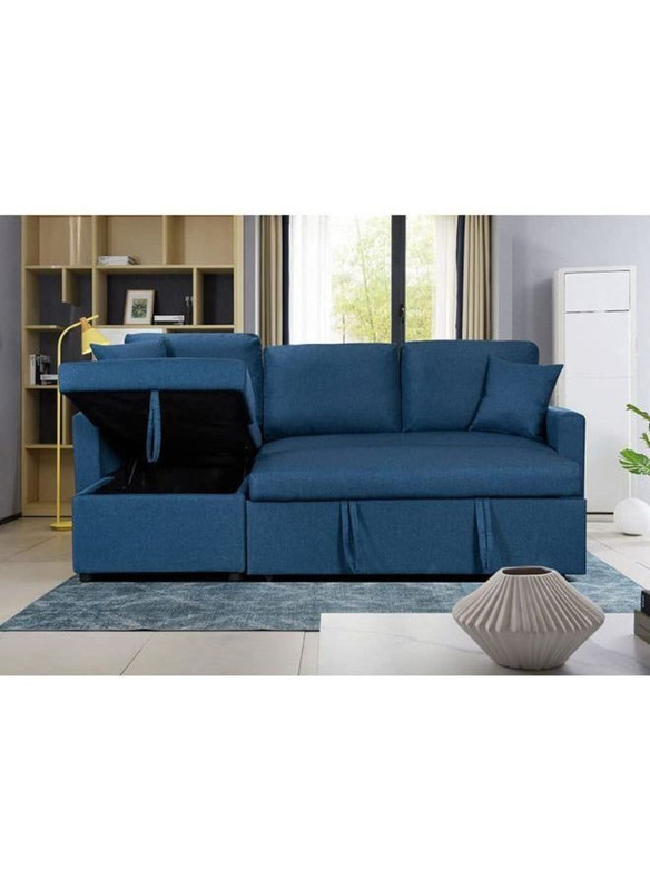 Karnak Diwan Sofa Cum Bed With Cushions L-Shaped Storage Space, Blue