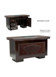 Karnak Modern Executive Wooden Office Desk with Locker Drawer & Cable Hole Cover for Office & Home, Mahogany