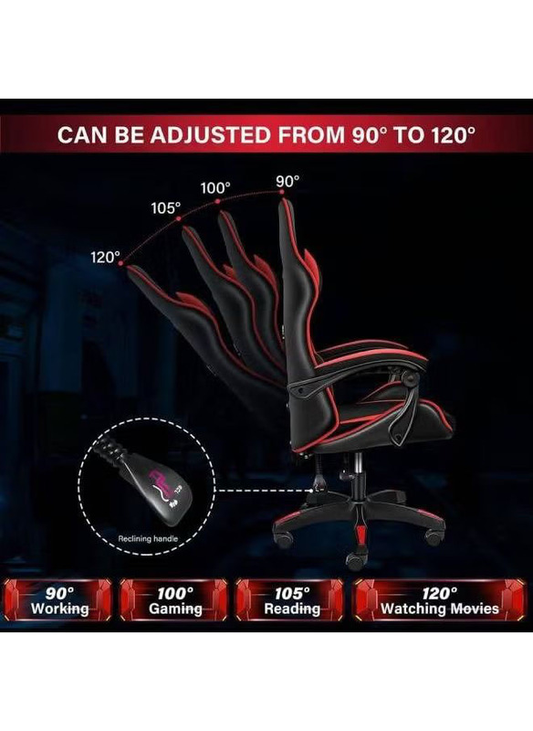 Karnak 360°-Swivel Task Ergonomic High Back Computer Gaming Chair with Lumbar Support, Black/Red