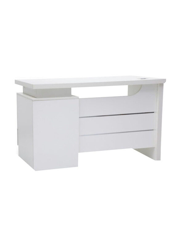 

Karnak Modern Executive Wooden Office Desk with Locker Drawer & Cable Hole Cover Grommet for Office & Home, White