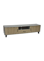 Karnak Media Console TV Cabinet with Natural Wood Finish & Storage Doors, Walnut/Beige