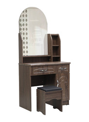 Karnak Modern Wooden Dressing Table with U-Shaped Mirror and Storage Space, Oak