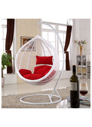 Karnak Hanging Swing Chair with Cushion & Metal Steel Base Patio Wicker Rattan Chair, White