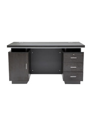 Karnak Modern Executive Wooden Office Desk with Locker Drawer & Cable Hole Cover Grommet, Wenge Grey/Silver