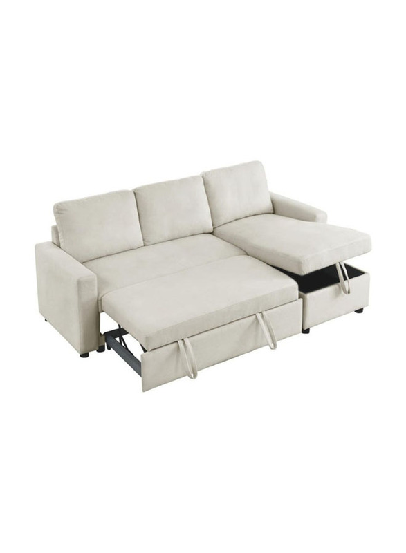 Karnak Hunter 3 Seater Diwan Sofa Bed With Cushions L-Shaped Storage Space, White