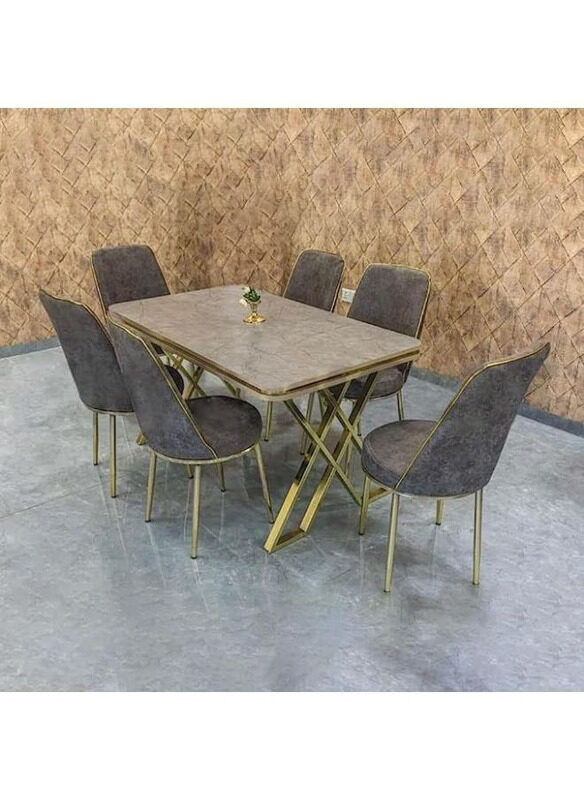 

Karnak Toledo Dining Table Set Modern Dinner Set Includes 1-Table & 6-Chairs for Dining Room Kitchen, Oak/Golden