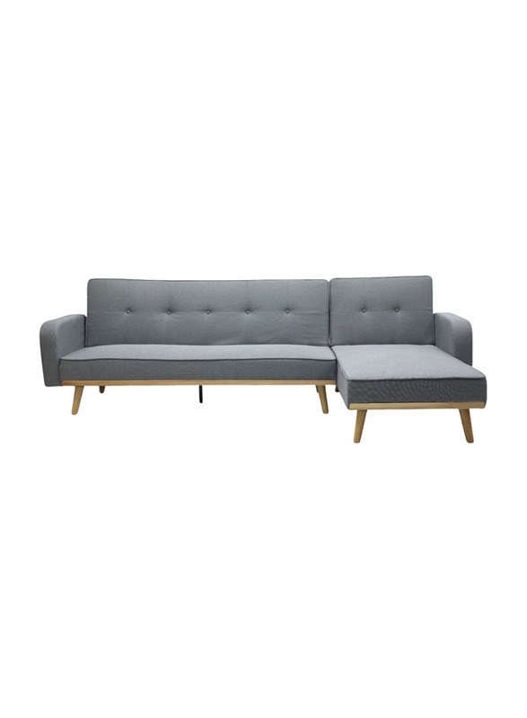 Karnak Modern Three Seater Fabric Sofa Bed with Wooden Legs, Grey